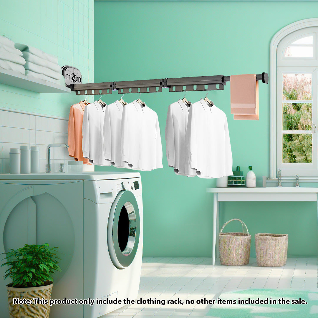 SOGA 127.5cm Wall-Mounted Clothing Dry Rack Retractable Space-Saving Foldable Hanger - Cafe Supply