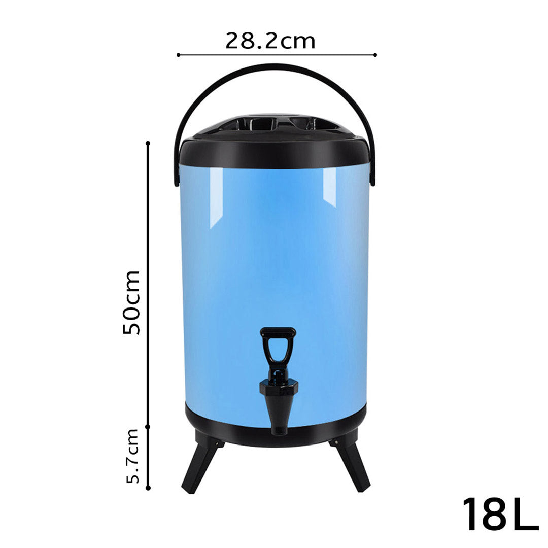 SOGA 2X 18L Stainless Steel Insulated Milk Tea Barrel Hot and Cold Beverage Dispenser Container with Faucet Blue - Cafe Supply
