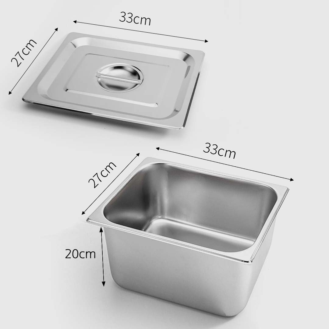 SOGA 2X Gastronorm GN Pan Full Size 1/2 GN Pan 20cm Deep Stainless Steel Tray With Lid - Cafe Supply