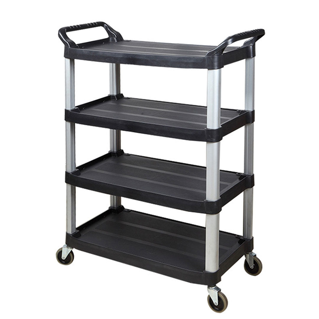 SOGA 2X 4 Tier Food Trolley Portable Kitchen Cart Multifunctional Big Utility Service with wheels 950x500x1270mm Black - Cafe Supply