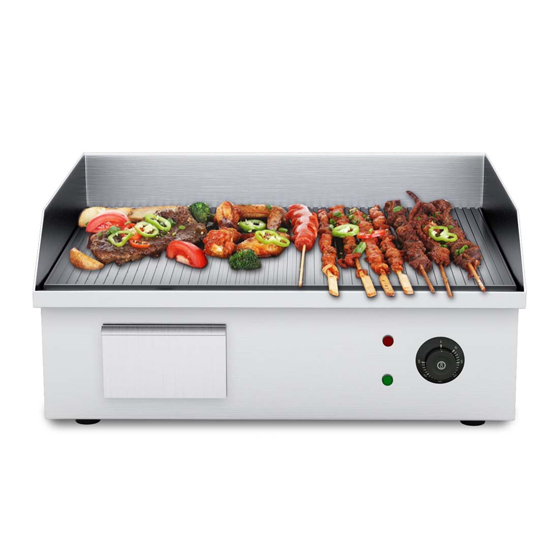 SOGA 2X Electric Stainless Steel Ribbed Griddle Commercial Grill BBQ Hot Plate - Cafe Supply