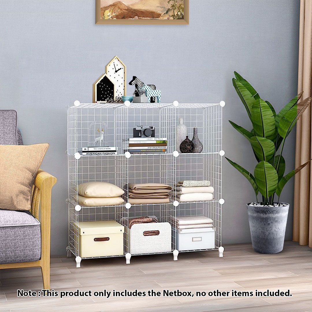 SOGA White Portable 9-Cube 3 Column Storage Organiser Foldable DIY Modular Grid Space Saving Shelf - Cafe Supply