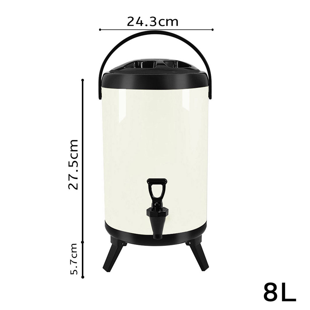 SOGA 4X 8L Stainless Steel Insulated Milk Tea Barrel Hot and Cold Beverage Dispenser Container with Faucet White - Cafe Supply