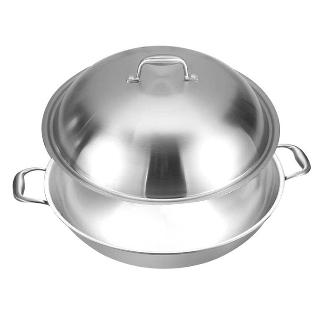 SOGA 3-Ply 42cm Stainless Steel Double Handle Wok Frying Fry Pan Skillet with Lid - Cafe Supply