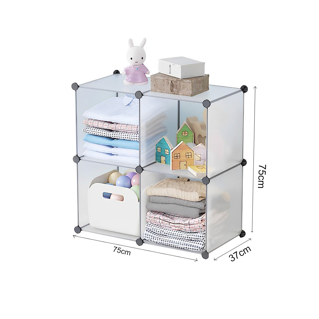 SOGA 2X 4-Cube Transparent Shelf Box Portable Cubby DIY Storage Shelves Modular Closet Organiser - Cafe Supply