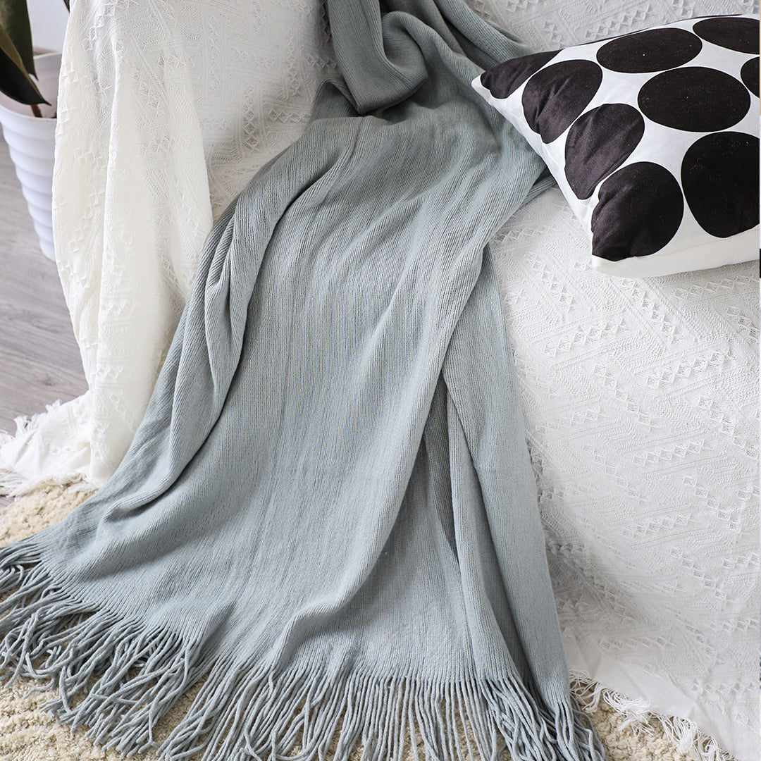 SOGA Grey Acrylic Knitted Throw Blanket Solid Fringed Warm Cozy Woven Cover Couch Bed Sofa Home Decor - Cafe Supply