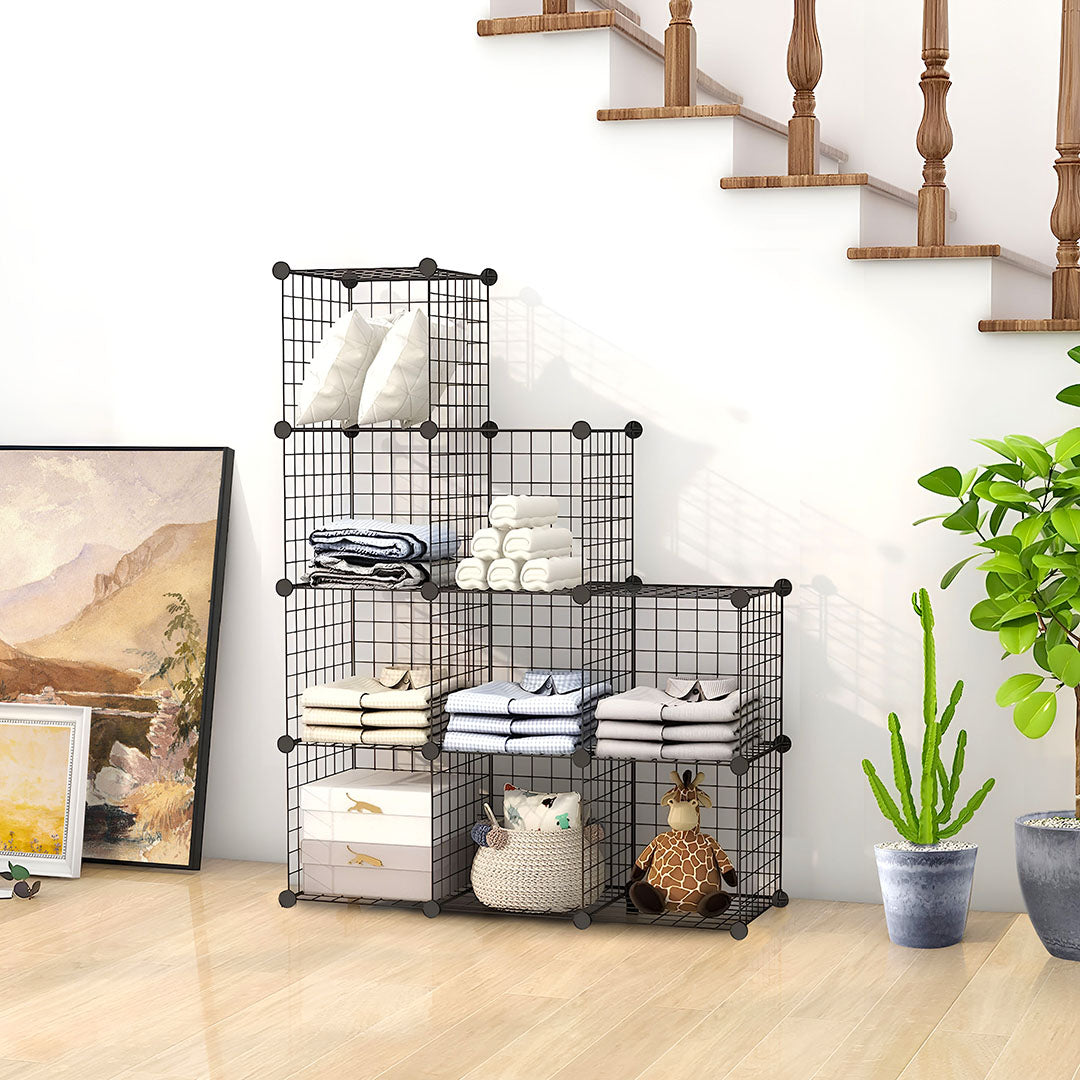 SOGA Black Portable 9-Cube 3 Column Storage Organiser Foldable DIY Modular Grid Space Saving Shelf - Cafe Supply