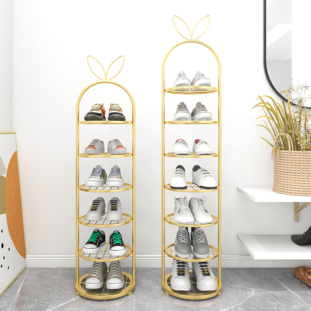 SOGA 2X 7 Tier Bunny Ears Shape Gold Plated Metal Shoe Organizer Space Saving Portable Footwear Storage Shelf - Cafe Supply