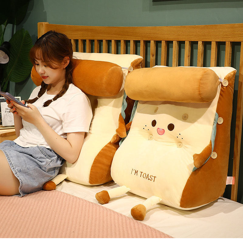 SOGA 2X Cute Face Toast Bread Wedge Cushion Stuffed Plush Cartoon Back Support Pillow Home Decor - Cafe Supply