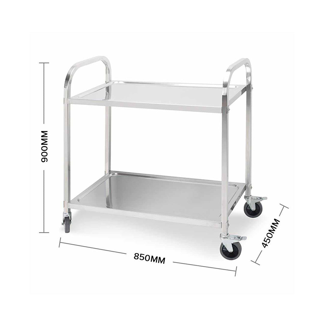 SOGA 2X 2 Tier 85x45x90cm Stainless Steel Kitchen Dining Food Cart Trolley Utility Medium - Cafe Supply