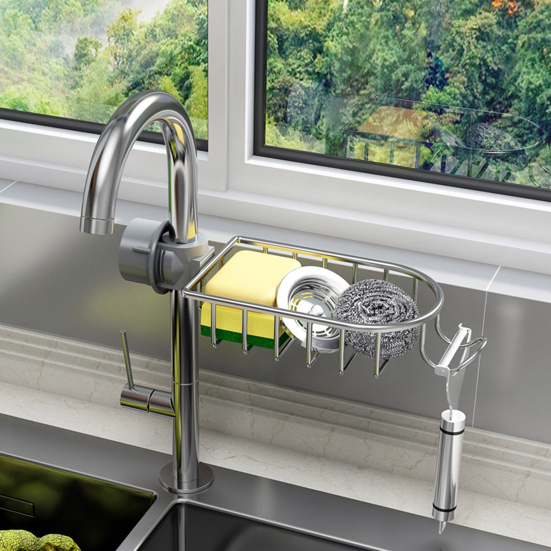 SOGA 2X Silver Single Kitchen Sink Organiser Faucet Soap Sponge Caddy Rack Storage Drainer - Cafe Supply