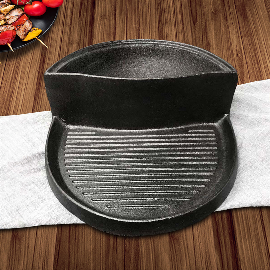 SOGA 2X 2 in 1 Cast Iron Ribbed Fry Pan Skillet Griddle BBQ and Steamboat Hot Pot - Cafe Supply