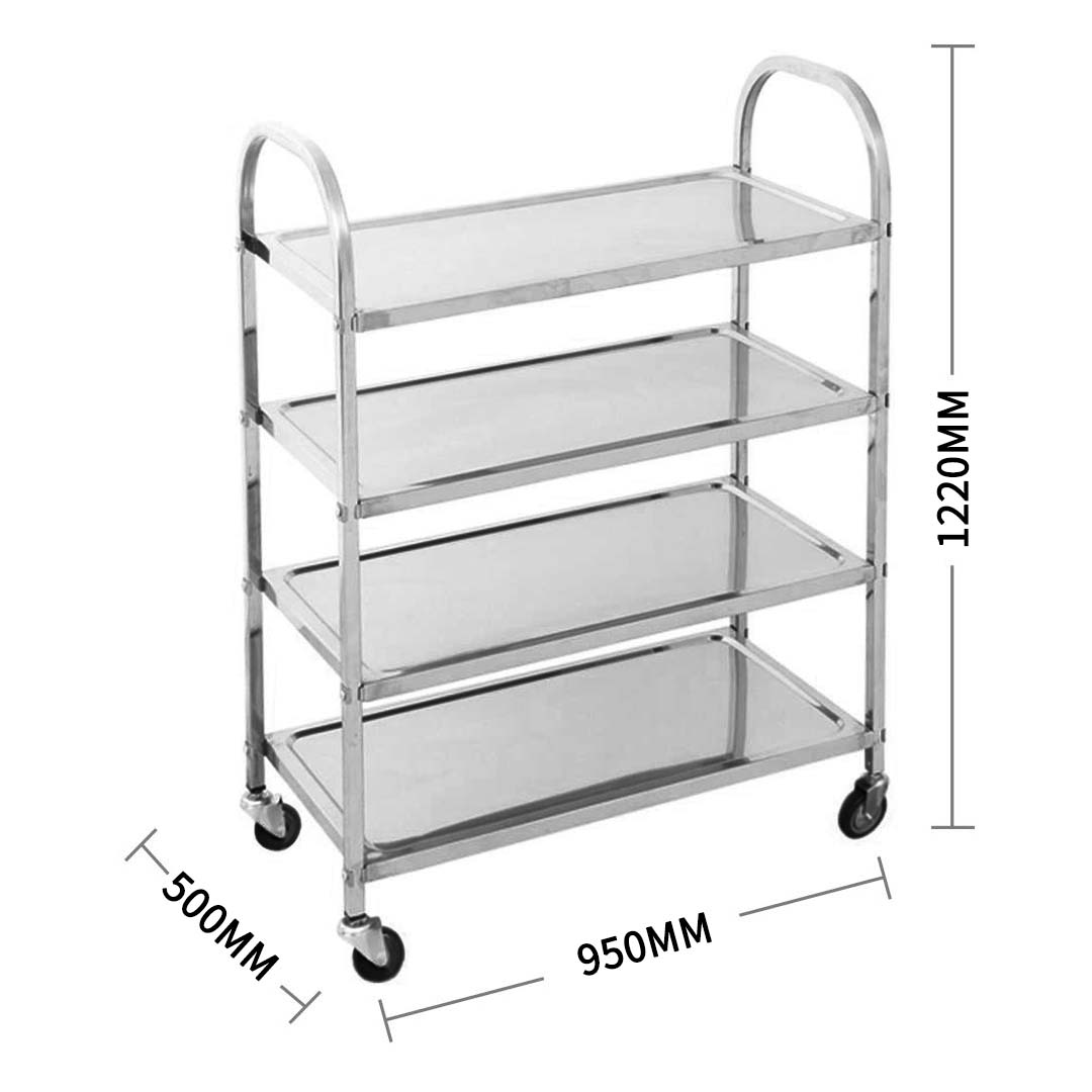 SOGA 4 Tier 950x500x1220 Stainless Steel Kitchen Dining Food Cart Trolley Utility - Cafe Supply
