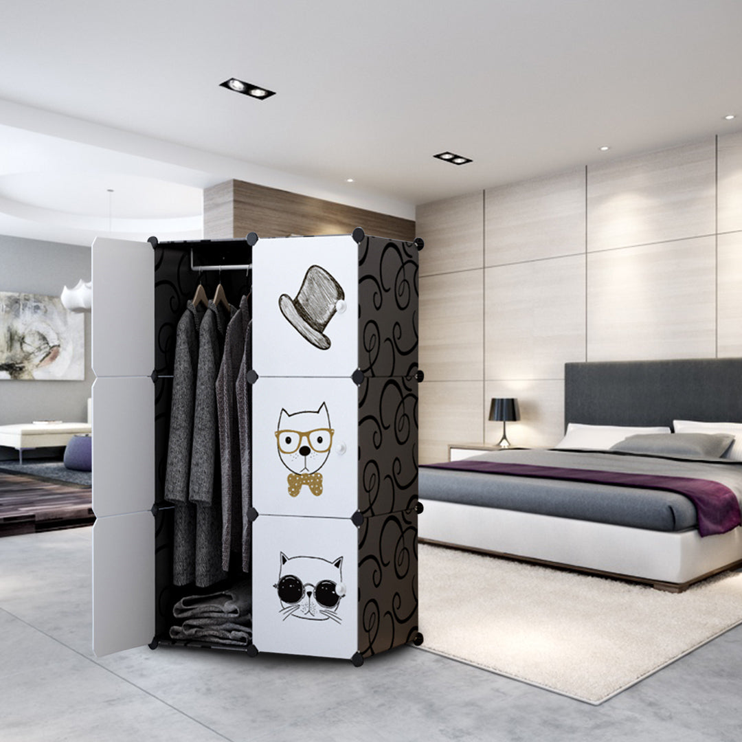 SOGA 6 Cubes Black Portable Wardrobe Divide-Grid Modular Storage Organiser Foldable Closet - Cafe Supply