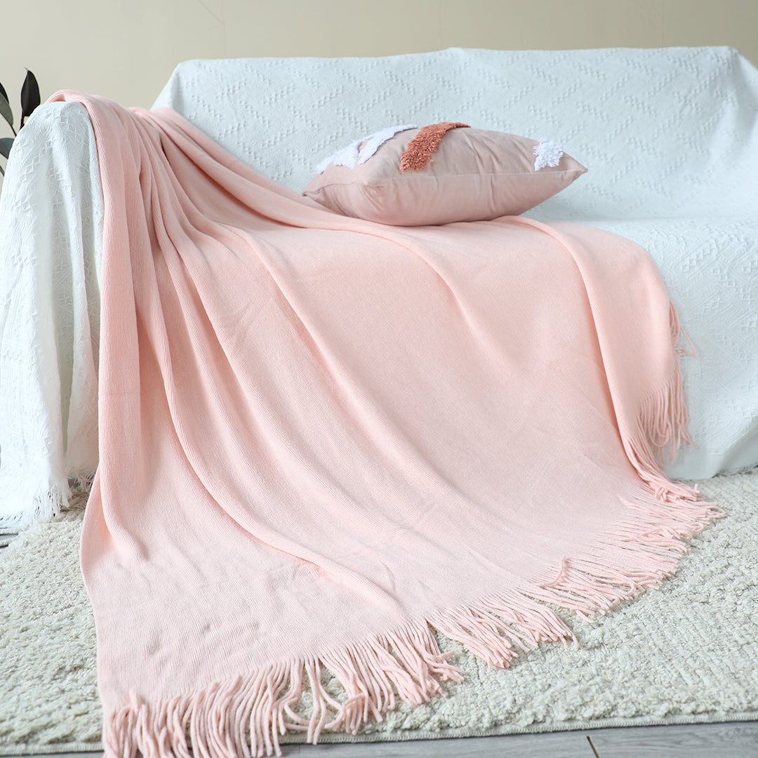 SOGA Pink Acrylic Knitted Throw Blanket Solid Fringed Warm Cozy Woven Cover Couch Bed Sofa Home Decor - Cafe Supply