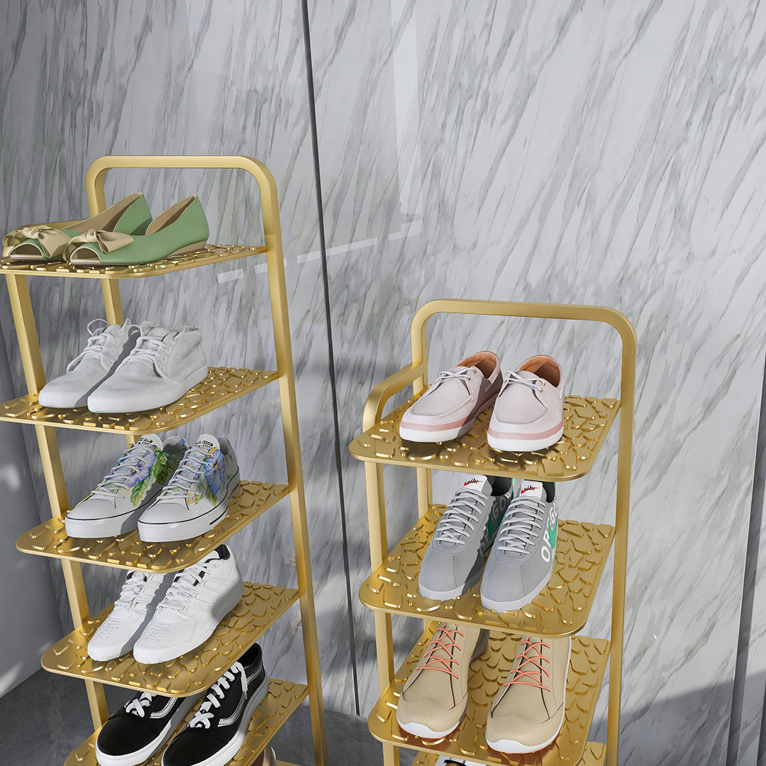 SOGA 2X 5 Tier Gold Plated Metal Shoe Organizer Space Saving Portable Footwear Storage Shelf - Cafe Supply
