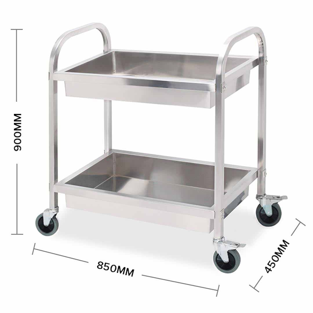 SOGA 2 Tier 85x45x90cm Stainless Steel Kitchen Trolley Bowl Collect Service Food Cart Medium - Cafe Supply