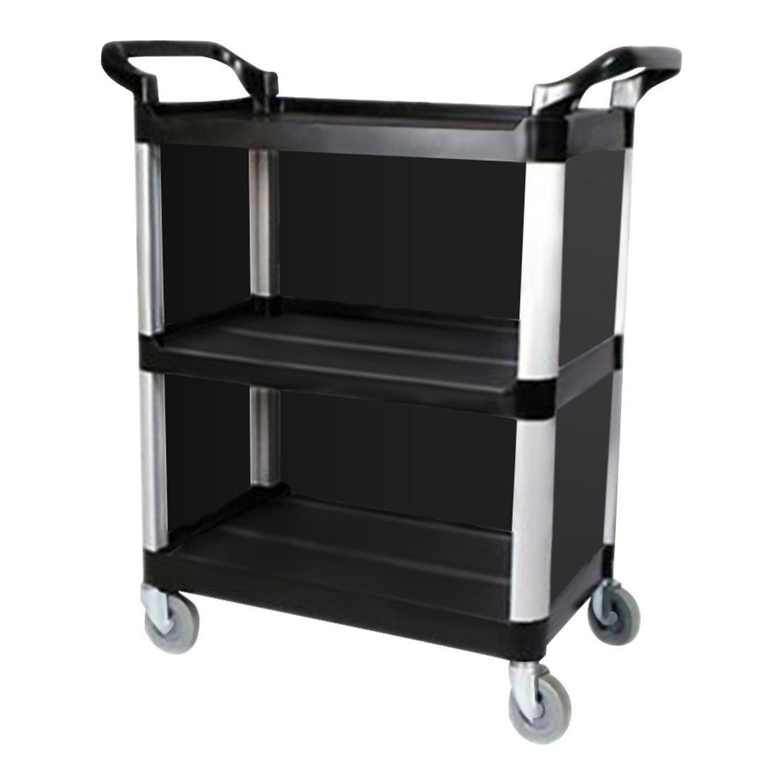 SOGA 3 Tier Covered Food Trolley Food Waste Cart Storage Mechanic Kitchen Black - Cafe Supply