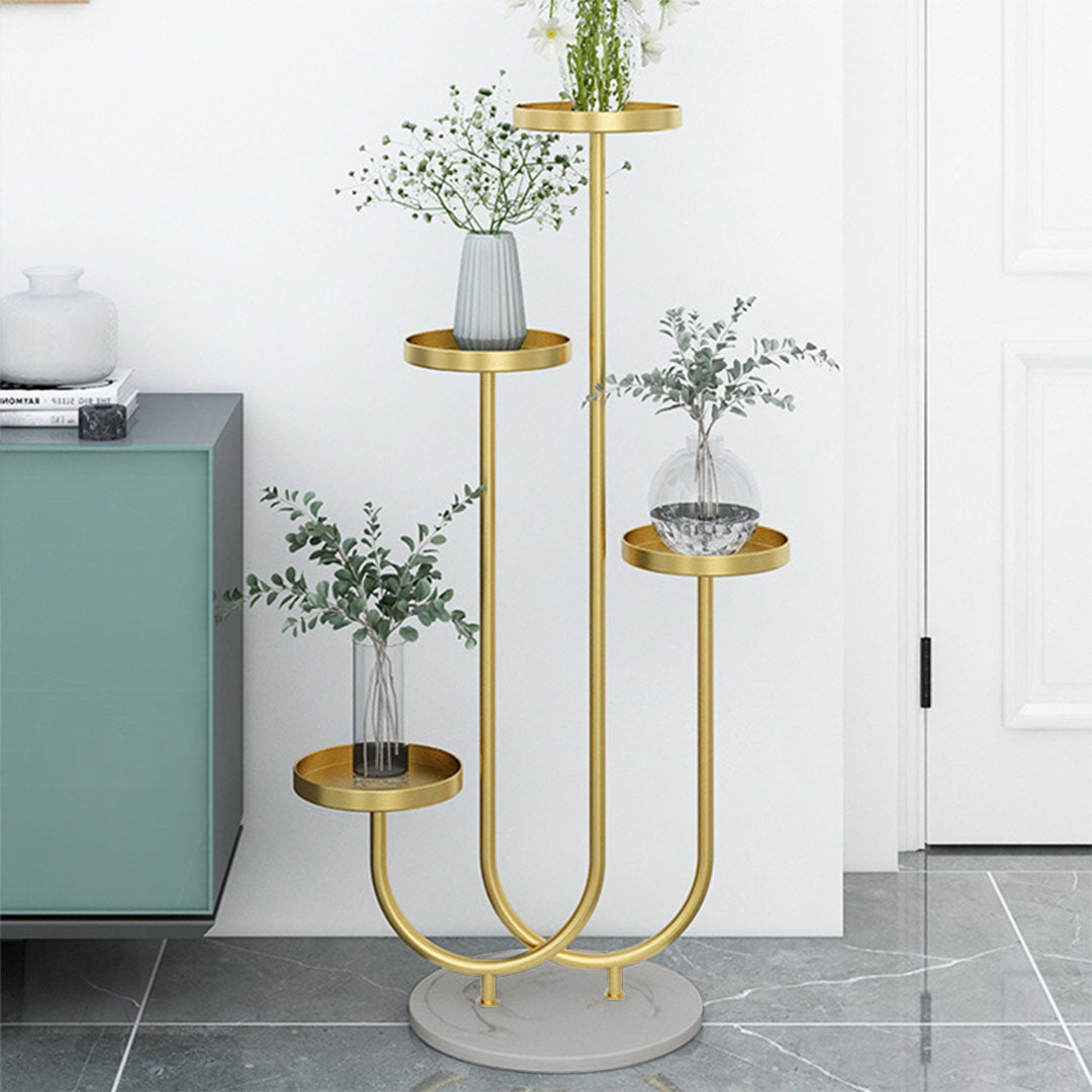SOGA 2X U Shaped Plant Stand Round Flower Pot Tray Living Room Balcony Display Gold Metal Decorative Shelf - Cafe Supply