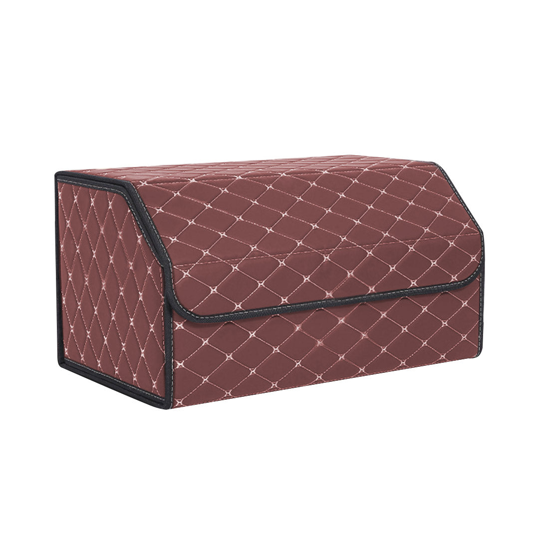 SOGA Leather Car Boot Collapsible Foldable Trunk Cargo Organizer Portable Storage Box Coffee/Gold Stitch Large - Cafe Supply