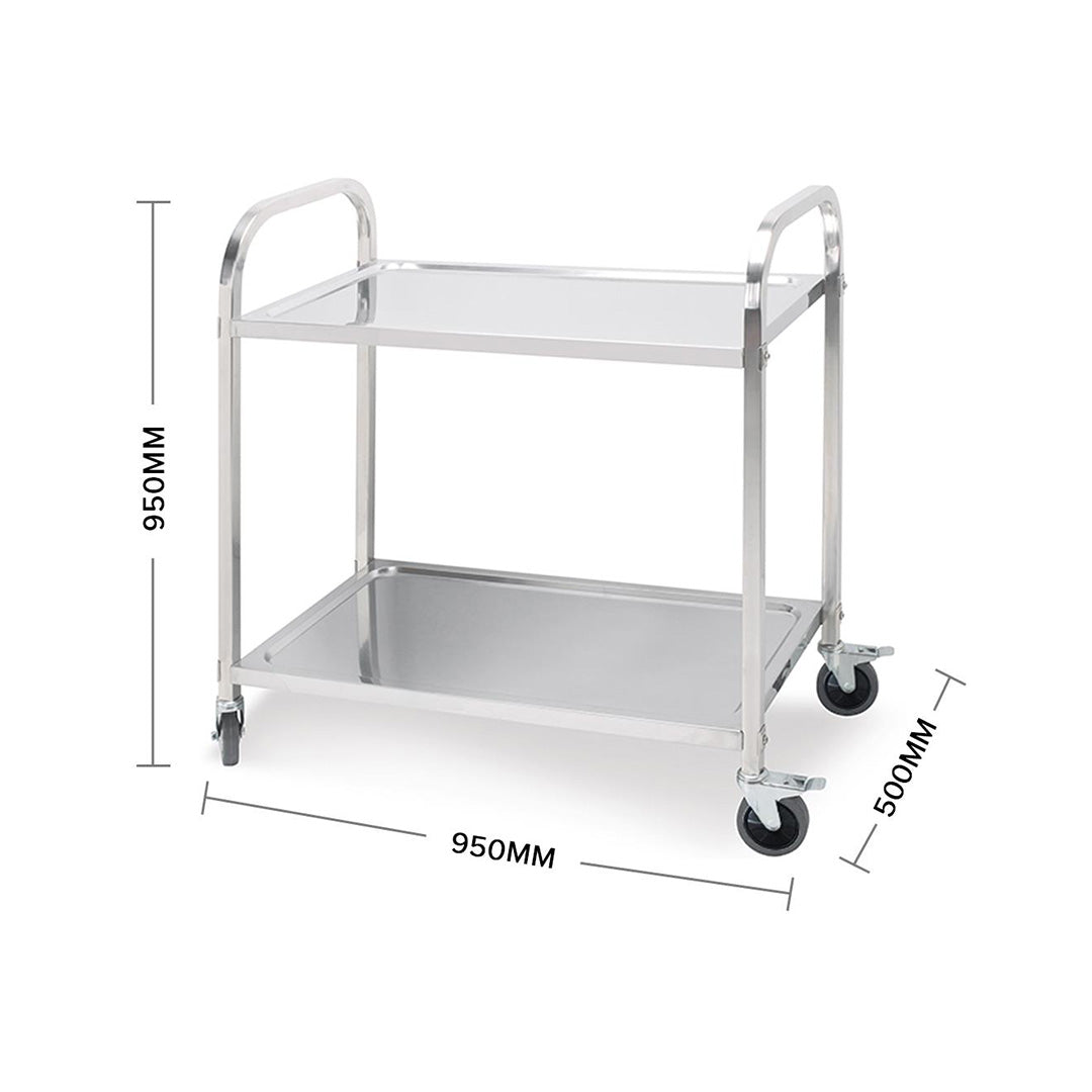 SOGA 2X 2 Tier 95x50x95cm Stainless Steel Kitchen Dining Food Cart Trolley Utility Large - Cafe Supply