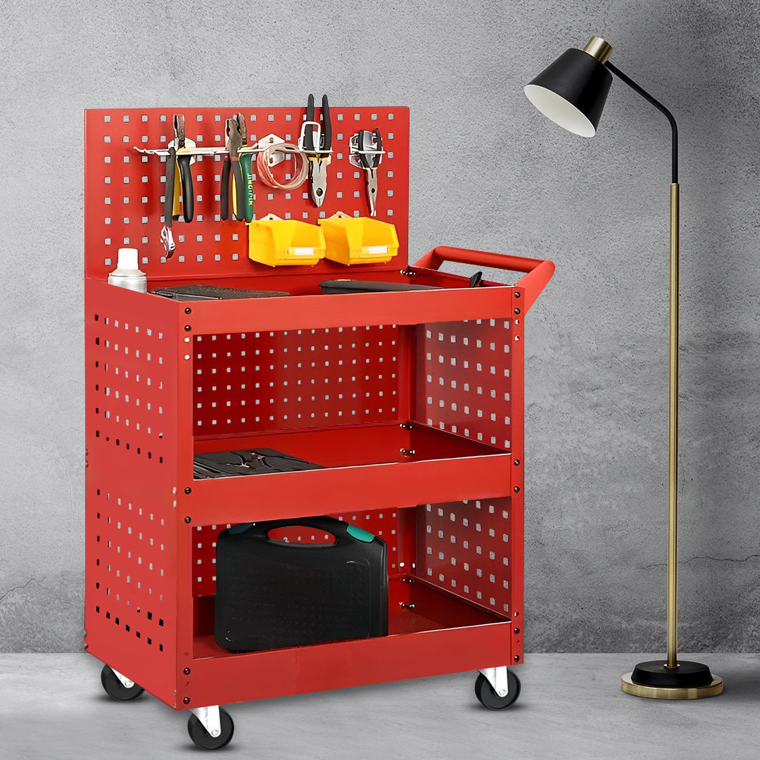 SOGA 3 Tier Tool Storage Cart Portable Service Utility Heavy Duty Mobile Trolley with Porous Side Panels - Cafe Supply