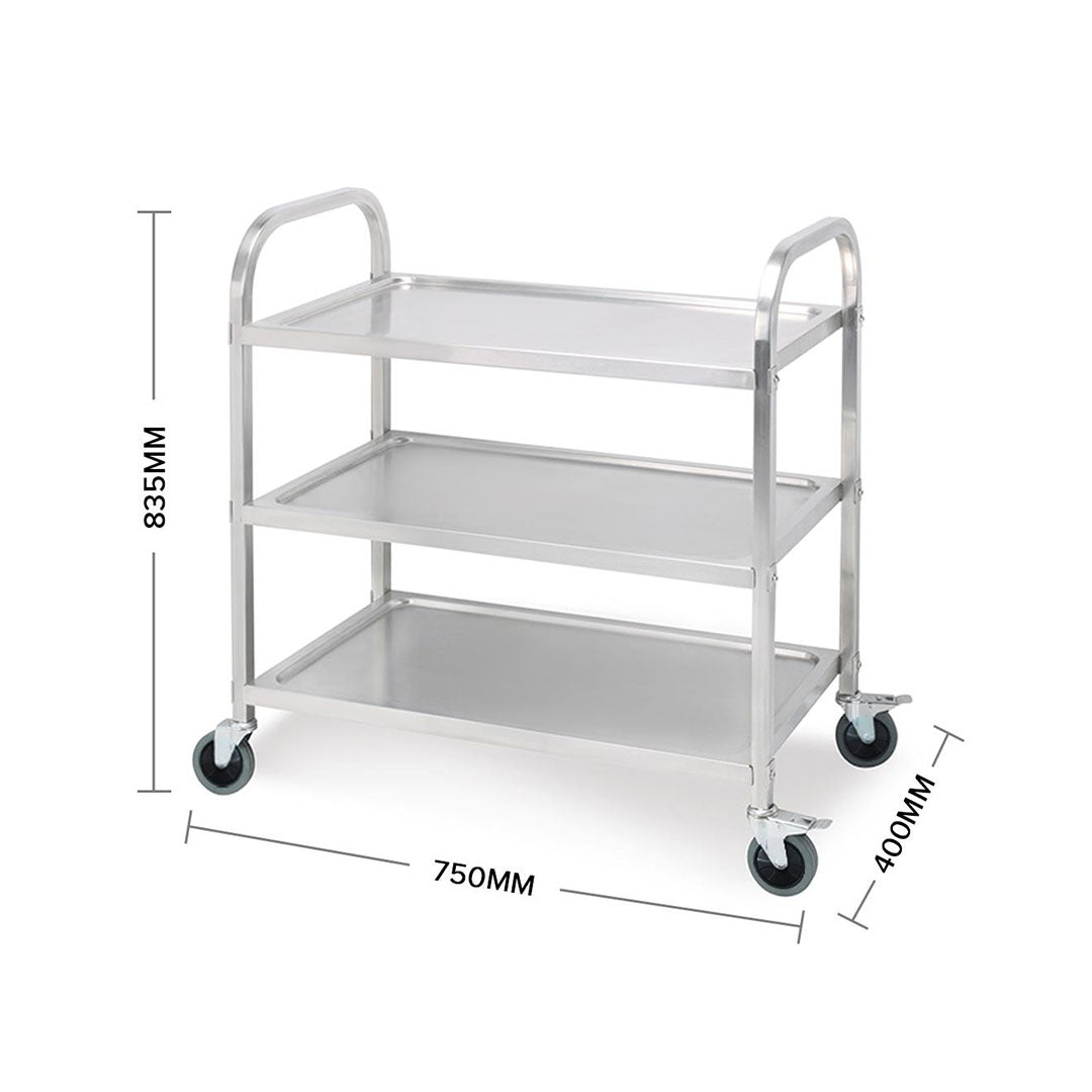 SOGA 2X 3 Tier 75x40x83.5cm Stainless Steel Kitchen Dinning Food Cart Trolley Utility Size Small - Cafe Supply