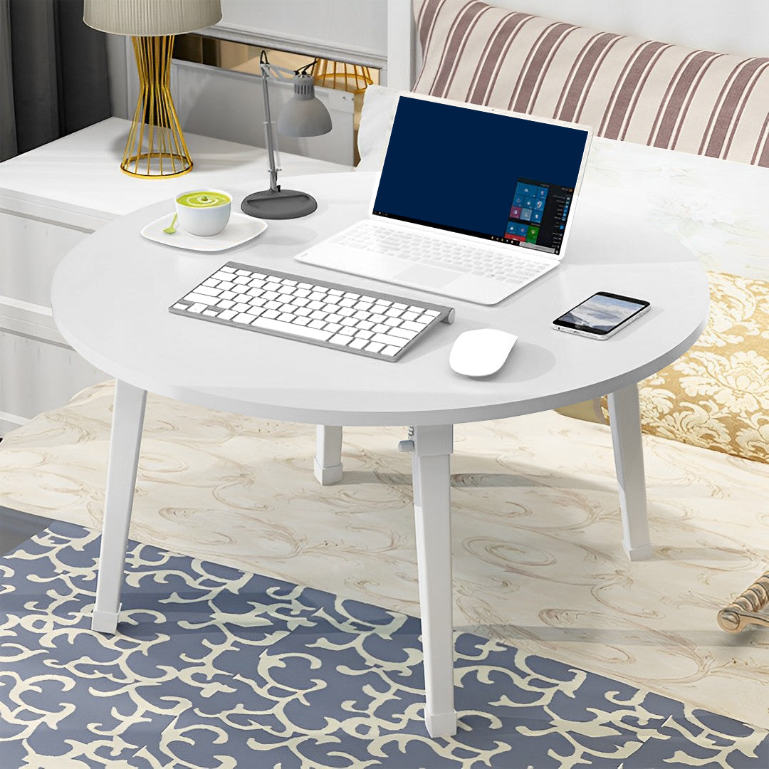 SOGA 2X White Portable Floor Table Small Round Space-Saving Mini Desk Home Decor - Cafe Supply