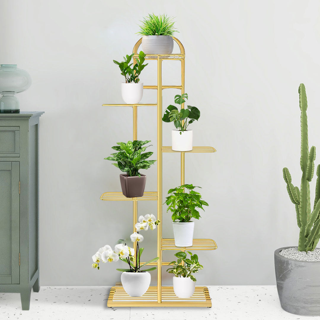 SOGA 2X 6 Tier 7 Pots Gold Metal Plant Stand Flowerpot Display Shelf Rack Indoor Home Office Decor - Cafe Supply