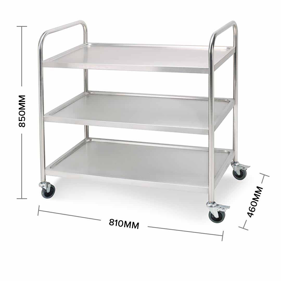 SOGA 3 Tier 81x46x85cm Stainless Steel Kitchen Dinning Food Cart Trolley Utility Round Small - Cafe Supply