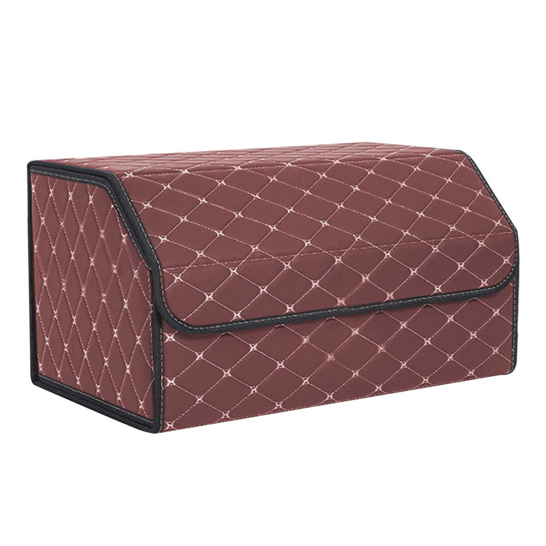 SOGA 2X Leather Car Boot Collapsible Foldable Trunk Cargo Organizer Portable Storage Box Coffee/Gold Stitch Large - Cafe Supply