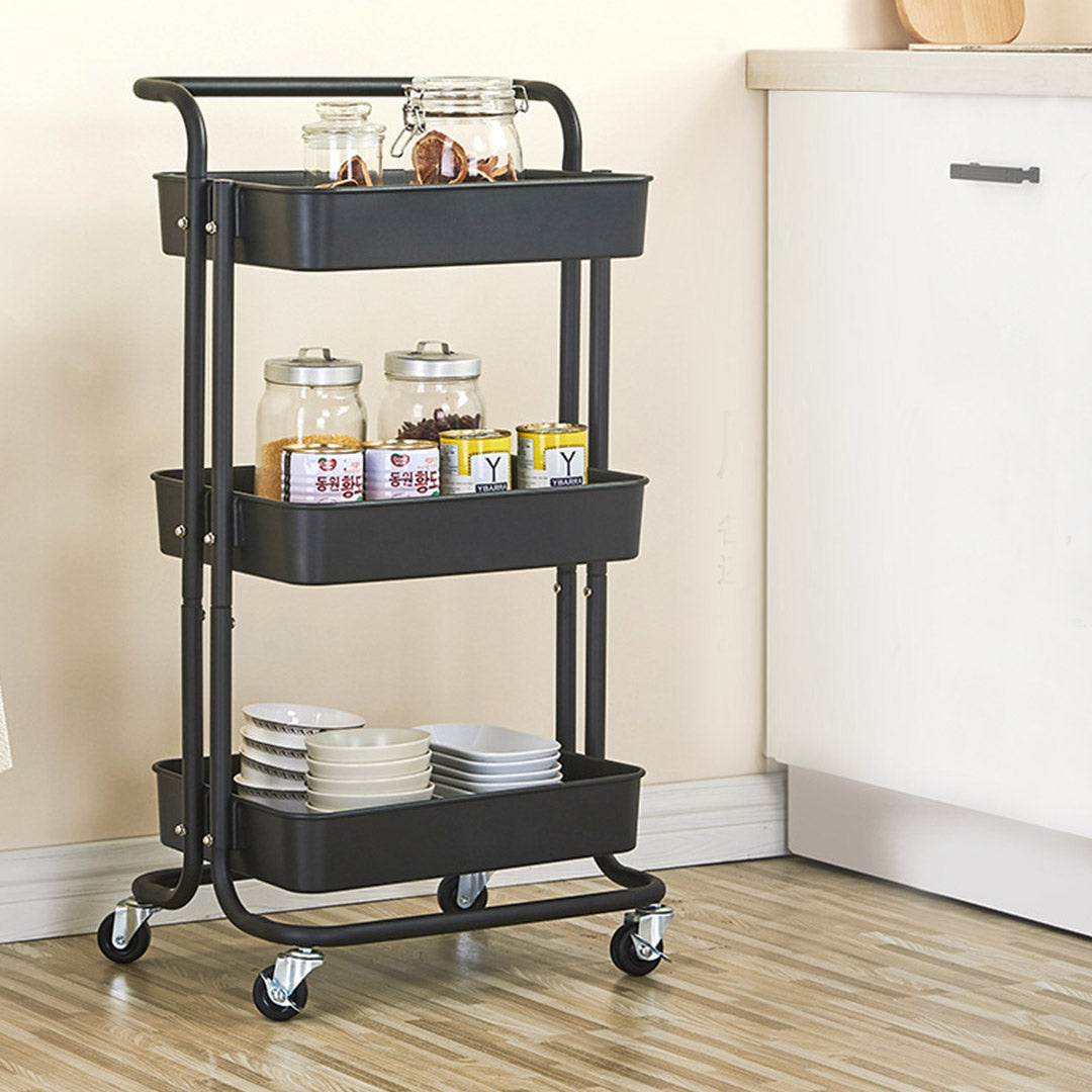 SOGA 2X 3 Tier Steel Black Movable Kitchen Cart Multi-Functional Shelves Portable Storage Organizer with Wheels - Cafe Supply