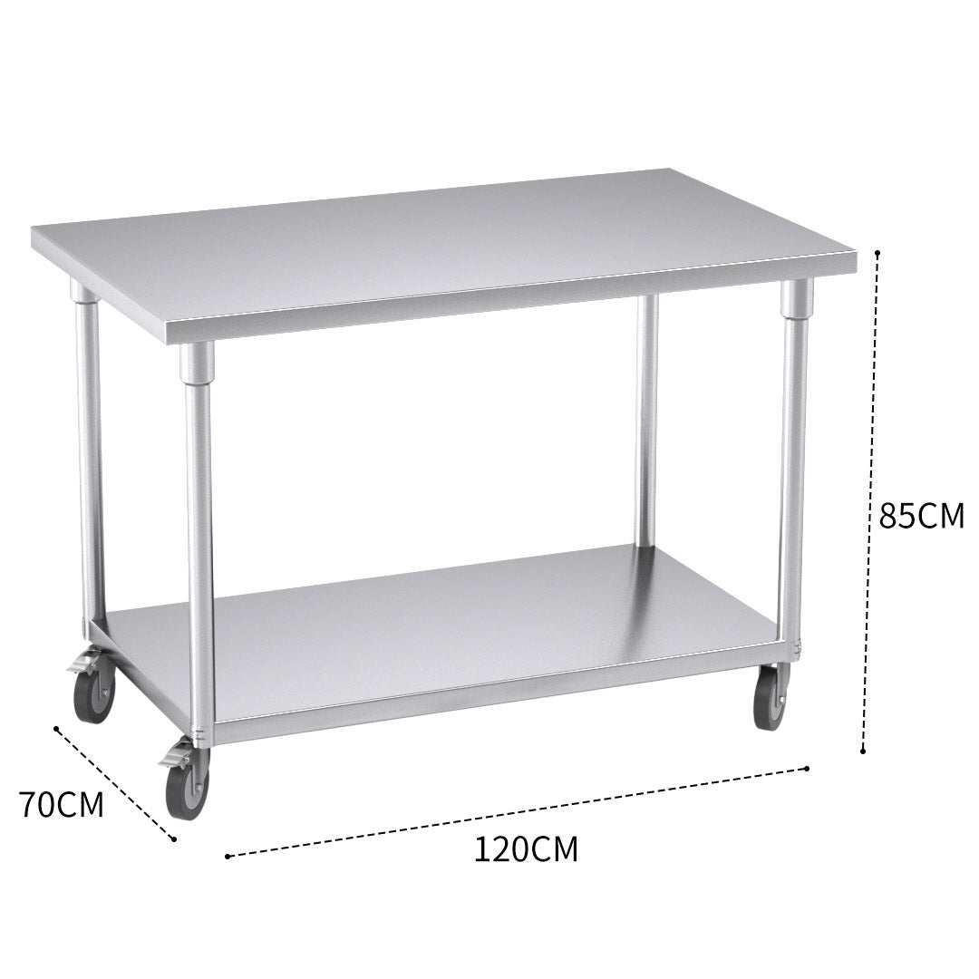 SOGA 120cm Commercial Catering Kitchen Stainless Steel Prep Work Bench Table with Wheels - Cafe Supply