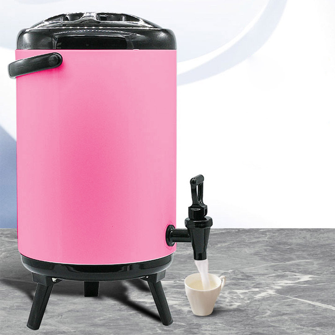 SOGA 2X 10L Stainless Steel Insulated Milk Tea Barrel Hot and Cold Beverage Dispenser Container with Faucet Pink - Cafe Supply