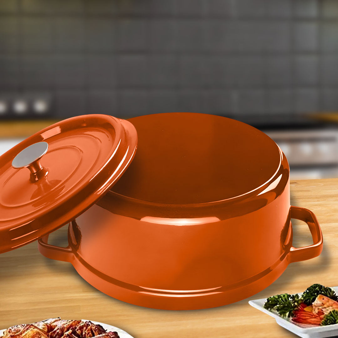 SOGA Cast Iron 26cm Enamel Porcelain Stewpot Casserole Stew Cooking Pot With Lid 5L Orange - Cafe Supply