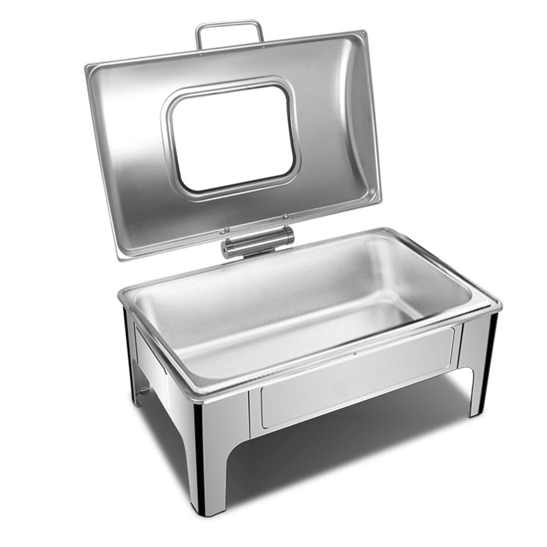 SOGA 4X 9L Rectangular Stainless Steel Soup Warmer Roll Top Chafer Chafing Dish Set with Glass Visual Window Lid - Cafe Supply