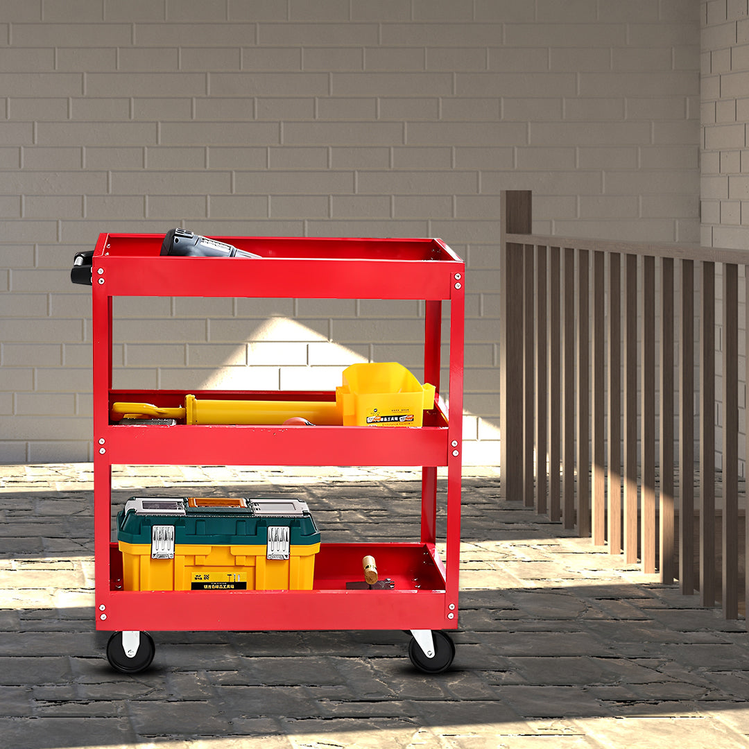 SOGA 2 Tier Tool Storage Cart Portable Service Utility Heavy Duty Mobile Trolley Red - Cafe Supply