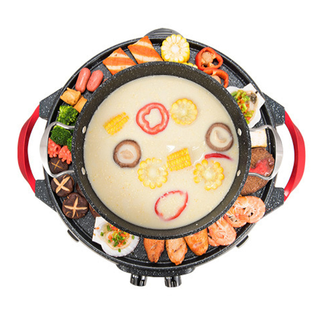 SOGA 2X 2 in 1 Electric Stone Coated Teppanyaki Grill Plate Steamboat Hotpot - Cafe Supply