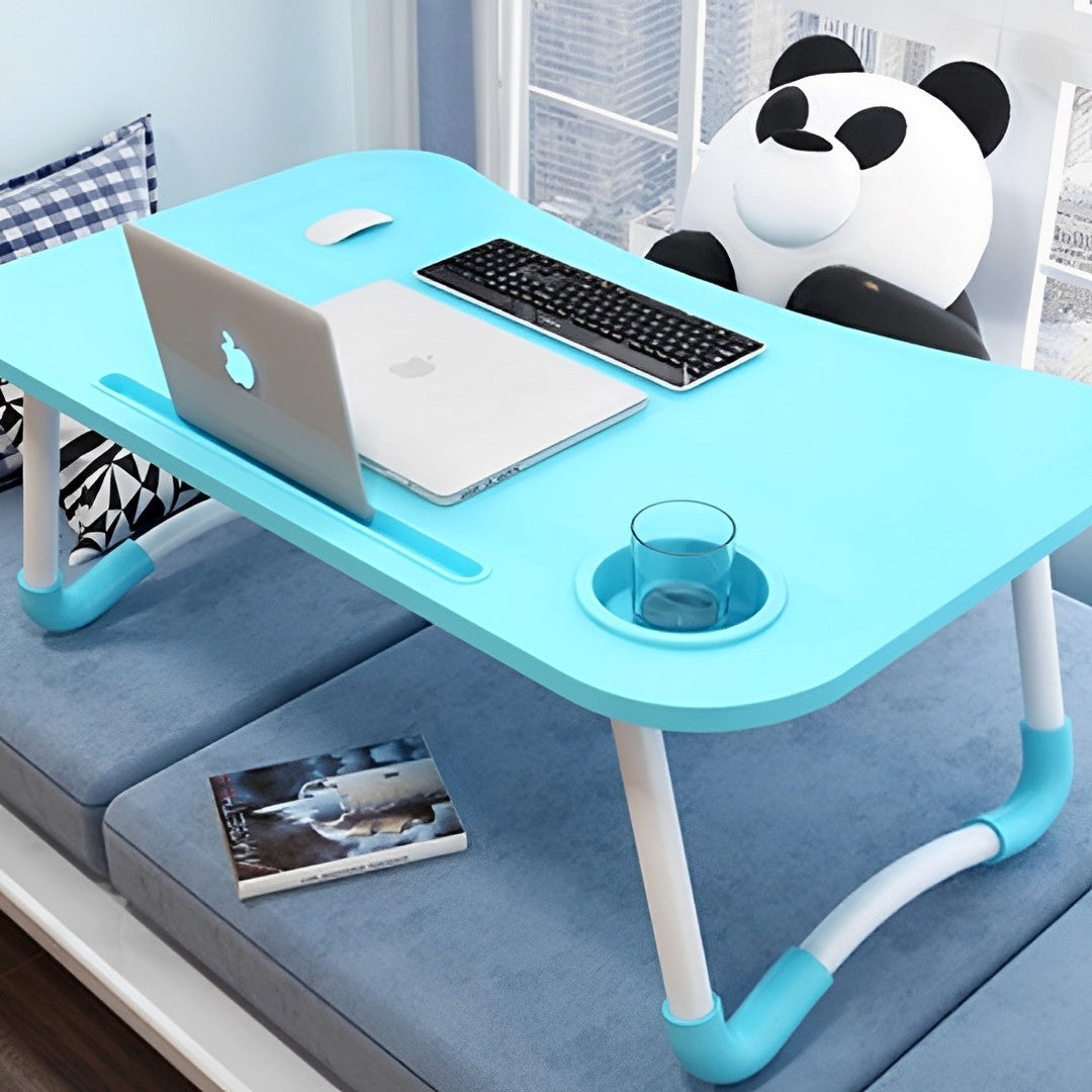 SOGA 2X Blue Portable Bed Table Adjustable Foldable Bed Sofa Study Table Laptop Mini Desk with Notebook Stand Cup Slot Home Decor - Cafe Supply