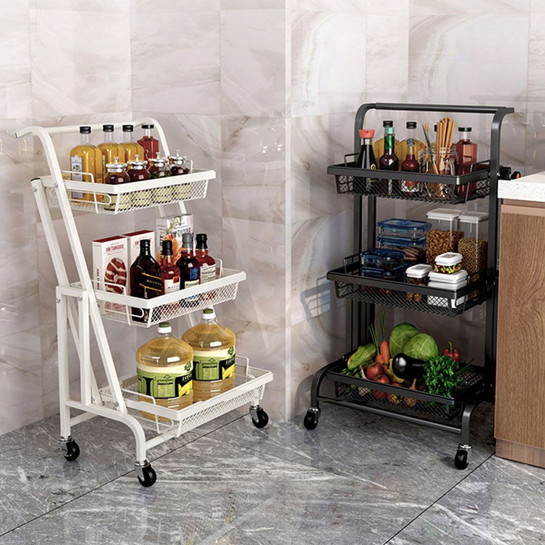 SOGA 2X 3 Tier Steel White Adjustable Kitchen Cart Multi-Functional Shelves Portable Storage Organizer with Wheels - Cafe Supply