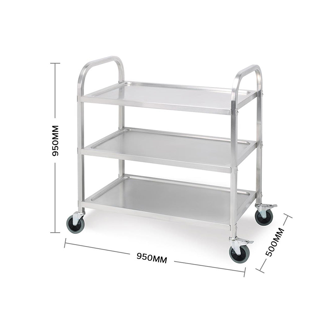 SOGA 2X 3 Tier 95x50x95cm Stainless Steel Kitchen Dinning Food Cart Trolley Utility Size Large - Cafe Supply