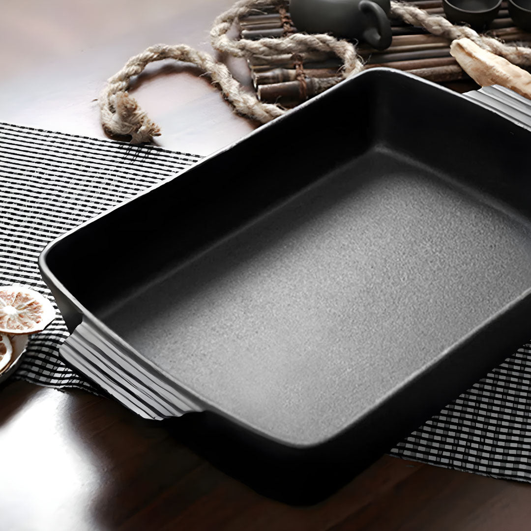 SOGA 2X 38cm Cast Iron Rectangle Bread Cake Baking Dish Lasagna Roasting Pan - Cafe Supply
