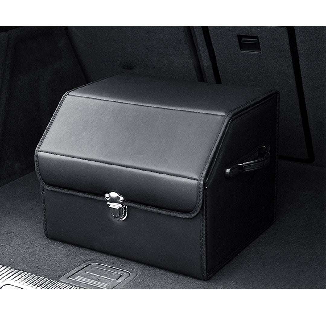 SOGA 4X Leather Car Boot Collapsible Foldable Trunk Cargo Organizer Portable Storage Box With Lock Black Small - Cafe Supply