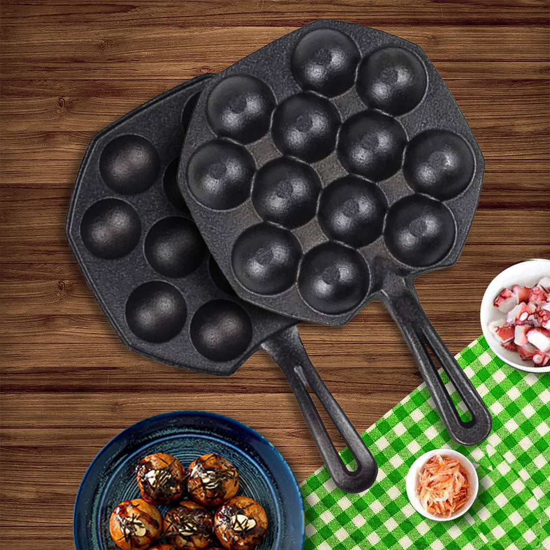 SOGA 2X 18CM Cast Iron Takoyaki Fry Pan Octopus Balls Maker 12 Hole Cavities Grill Mold - Cafe Supply