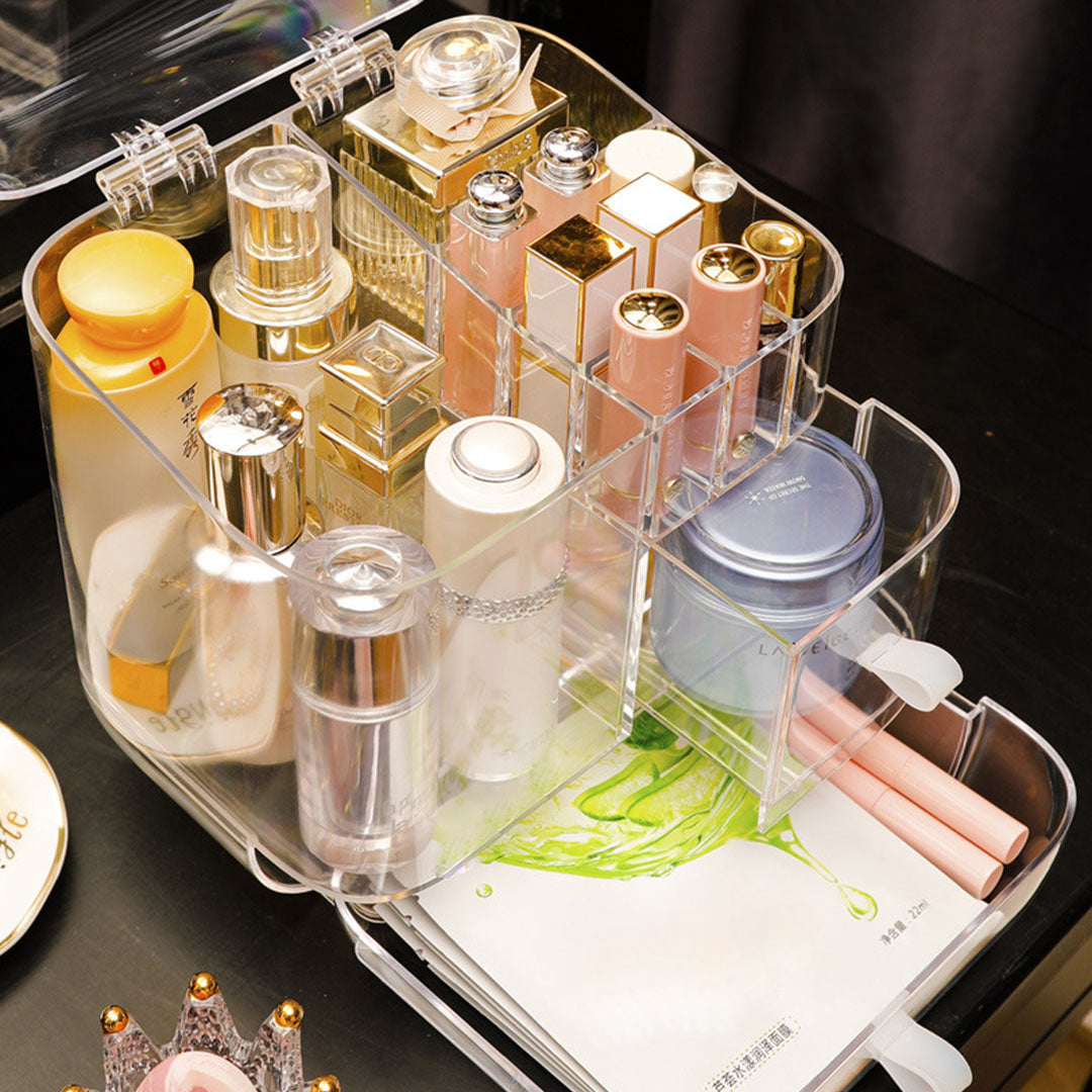 SOGA Transparent Cosmetic Storage Box Clear Makeup Skincare Holder with Lid Drawers Waterproof Dustproof Organiser - Cafe Supply