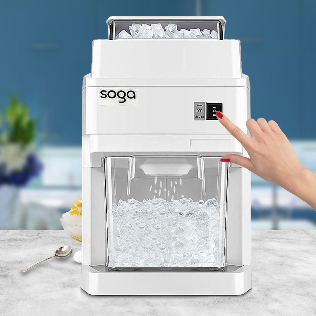 SOGA 2X 300 Watts Electric Ice Shaver Crusher Slicer Snow Cone Maker Commercial Tabletop Machine 120kgs/h White - Cafe Supply