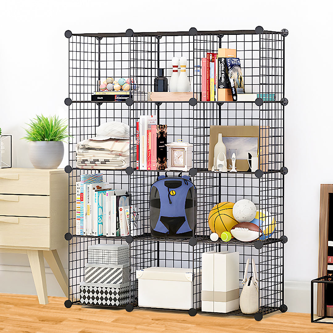 SOGA 2X Black Portable 12-Cube Storage Organiser Foldable DIY Modular Grid Space Saving Shelf - Cafe Supply