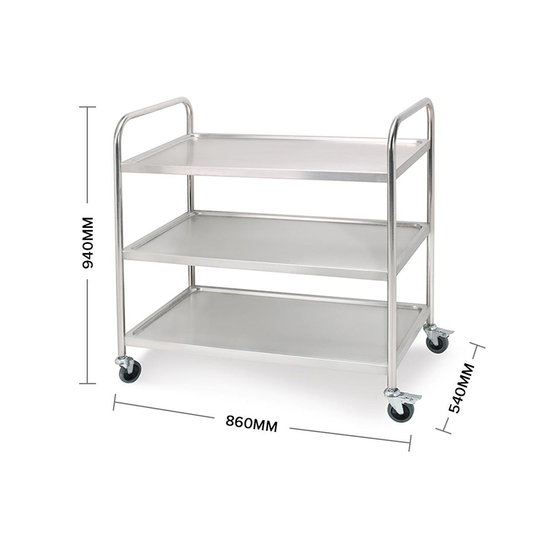SOGA 2X 3 Tier 86x54x94cm Stainless Steel Kitchen Dinning Food Cart Trolley Utility Round Large - Cafe Supply