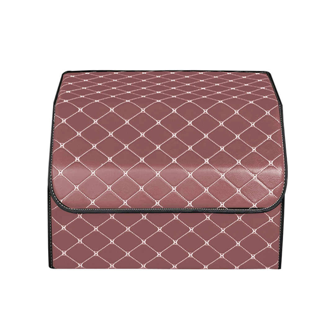 SOGA Leather Car Boot Collapsible Foldable Trunk Cargo Organizer Portable Storage Box Coffee/Gold Stitch Small - Cafe Supply