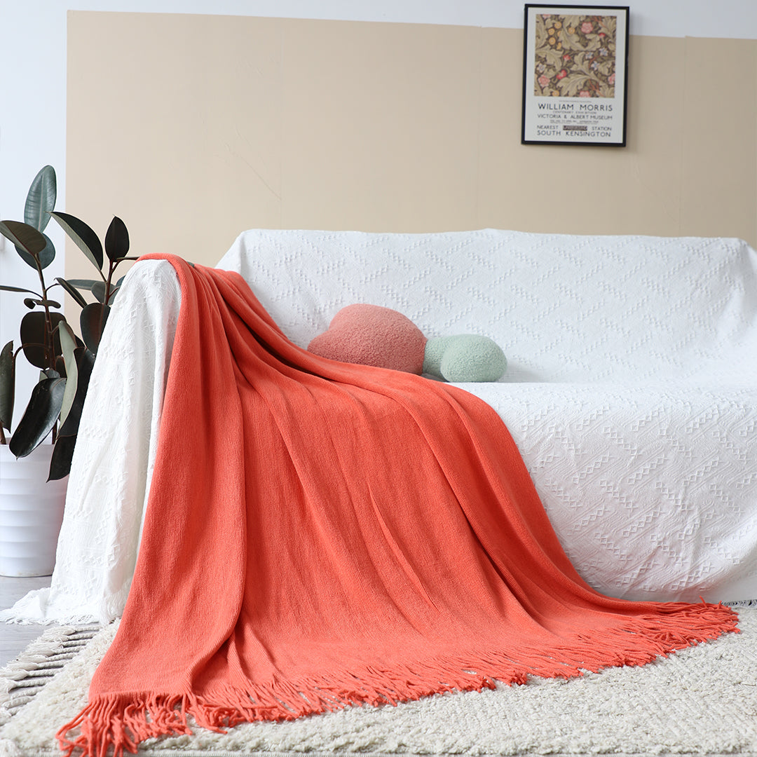 SOGA 2X Orange Acrylic Knitted Throw Blanket Solid Fringed Warm Cozy Woven Cover Couch Bed Sofa Home Decor - Cafe Supply